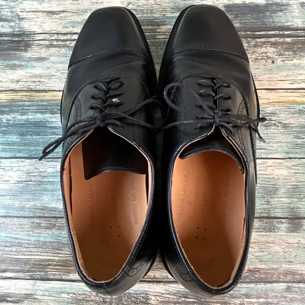 Rockport Oxfords Mens Size 7.5M Black Leather Dress Formal Shoes Cap Toe Brogue